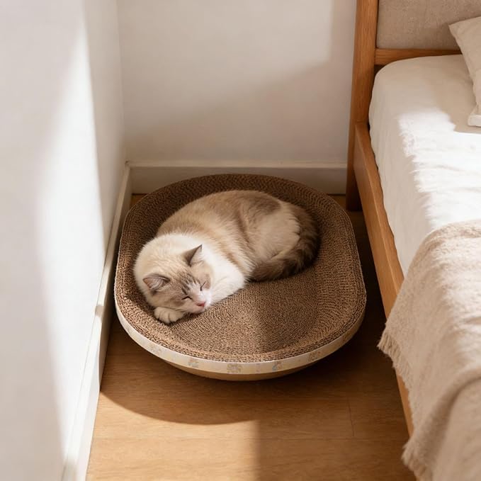 Oval Cat Cardboard Scratcher Bed, 2-in-1 Corrugated Cardboard Scratching Pad, Corrugated Lounge Couch Breathable Pet Scratch Pad for Small and Large Cats (Coffee*2)