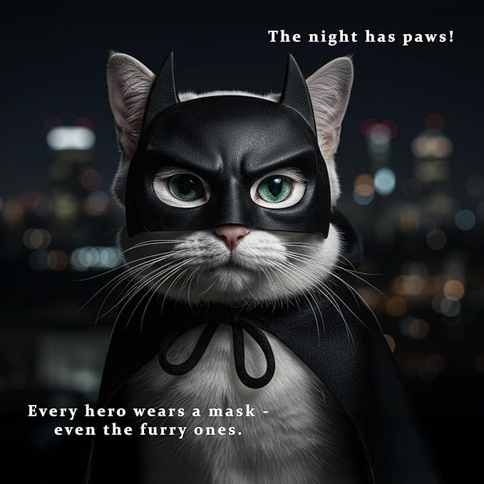 Black Bat Cat Mask and Cloak Costume for Indoor Cats, Funny Superhero Pet Outfit for Christmas, Cosplay, Parties and Photoshoots, Hooded Cape for Cats Big Size