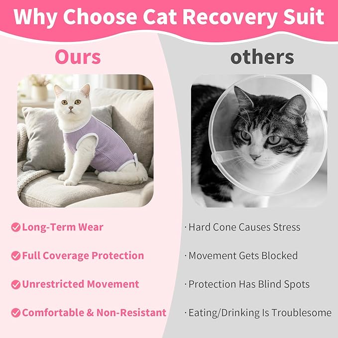 Coppthinktu Cat Recovery Suit Cat Onesie, Breathable Anti-Licking Cat Surgery Recovery Suit Female, Kitten Spay Recovery Suit for Cats After Surgery, Cats Surgical Body Suits for Abdominal Wounds