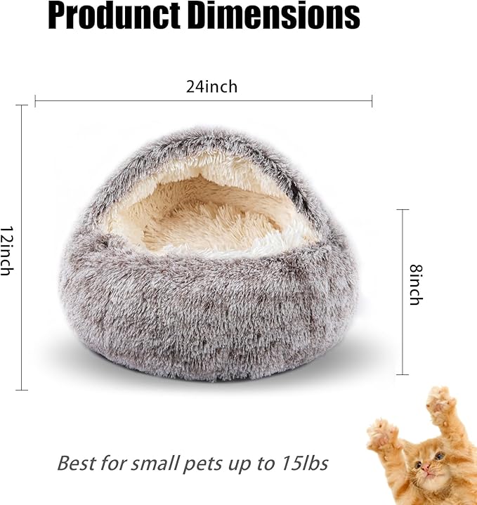 FORMYCATIE Cat Beds for Indoor Cats,Cat Cave for Puppy and Kitty,Calming Small Dog Bed for Small Dogs with Cover Cave,Cozy Warming Fluffy Washable Anti-Slip Pet Sleeping Bag(24 * 24inch,Khaki)