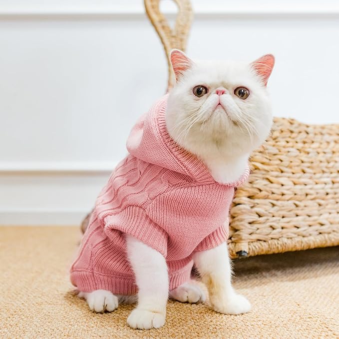 PUPTECK Winter Dog Cat Sweater Coat - Soft Cold Weather Clothes Knitwear for Kitties & Small Dogs Indoor Outdoor Walking Warm, Knitted Classic for Doggies Kitties Girls Boys, Pink M