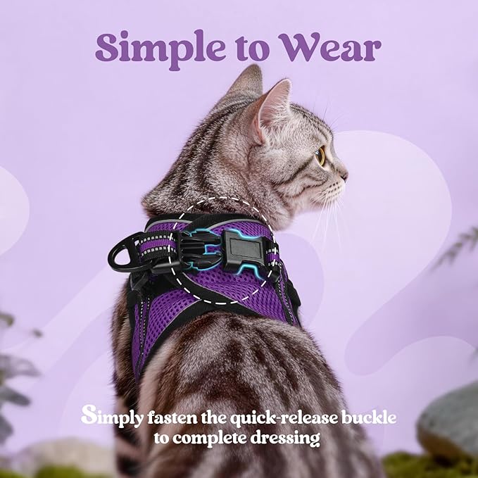 rabbitgoo Cat Harness and Leash Set for Walking Escape Proof, Adjustable Soft Kittens Vest with Reflective Strip for Cats, Comfortable Outdoor Vest, Purple, S