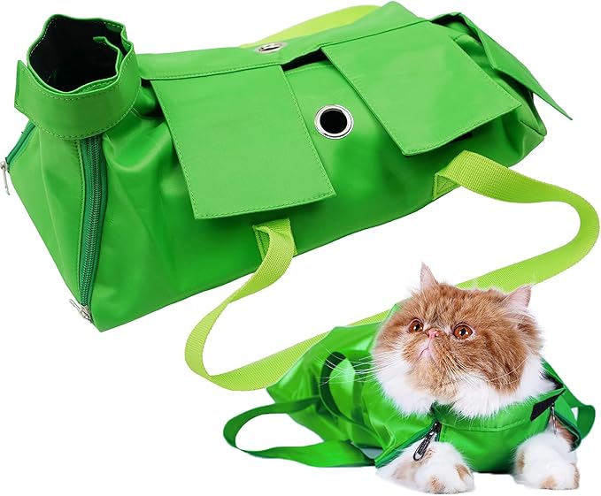 Cat’s Restraint Bag for Claw Care Nail Trimming Anti-Scratching Grooming Bag for Cats Medical Examination(Green-l)