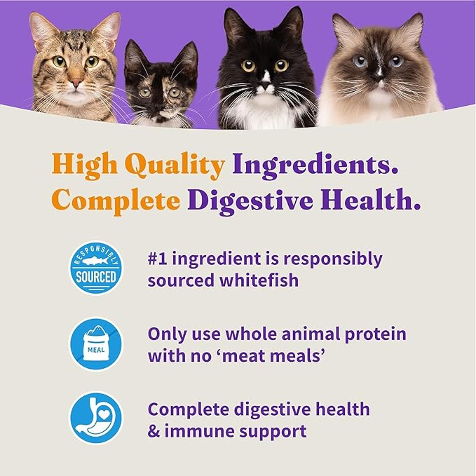 Halo Holistic Cat Food Wild Caught Whitefish Formula, Healthy Grains Dry Cat Food, For Sensitive Stomach Support, Kibble for Adult Cats, 6 lb Bag