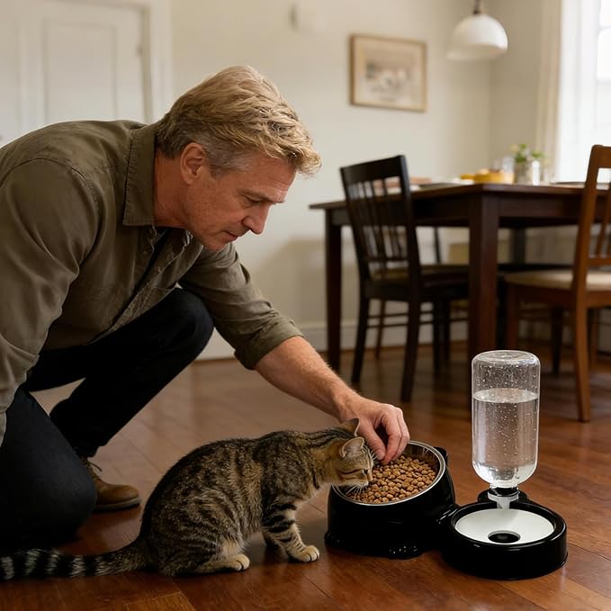 Cat Feeder and Water Dispenser, Easy Fill Design, 26 X 17.5 X 10cm, Splash Proof Food Grade Feeding Dispenser, Cat Water Dish, Multi Functional Pet Feeder, for Puppy Drinking Watering