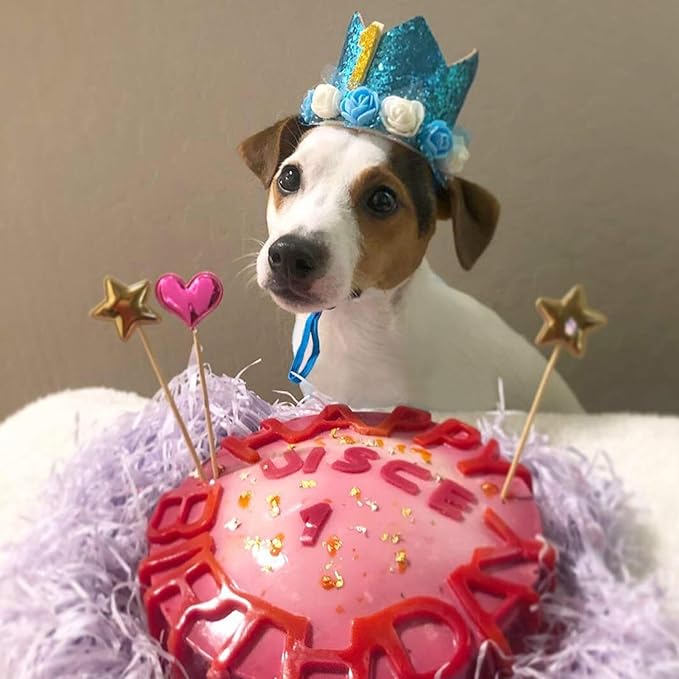 Dog Birthday Hat Adjustable Reusable Crown for Dogs Cats Puppy Kitten Birthday Party Headband with Numbers(Blue)