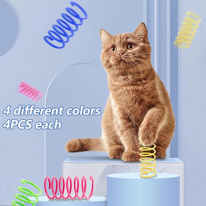 Cat Spiral Spring Toy 16 PCS, Colorful Cats & Kitten Toys for Swat, Bite, Hunt Indoor, Creative Entertainment Springy Toys (16PCS Multicolored)