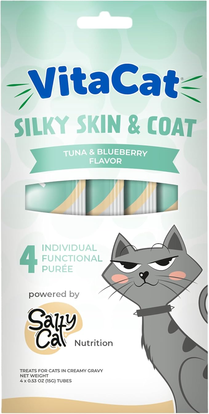 Salty Cat VitaCat Silky Skin & Coat Natural Tuna & Blueberry Functional Tube Treats for Cats (12 Pack)