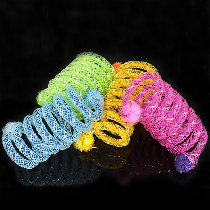 DGZZI 8PCS Cat Spring Hunting Toy Indoor Cat Bouncing Tube Chase Toy 4 Colours Animal Play Interactive Accessories Yellow Green Pink Blue