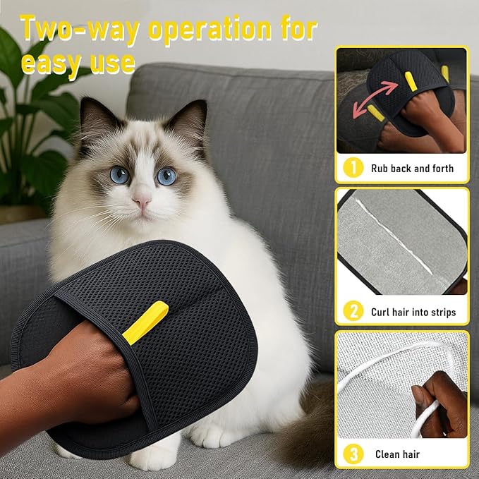 Waspot Pet Hair Removal Glove for Cats and Dogs, Electrostatic Five-Finger Design | Reusable Grooming & Cleaning Glove for Furniture, Carpet, Car Seats, and Laundry
