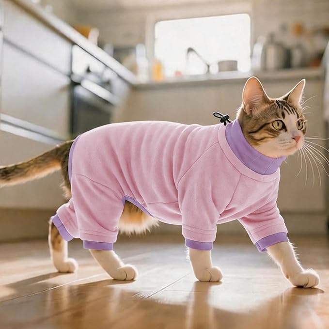 PUMYPOREITY Cat Behavior Control Sweater – Stops Licking & Over-Grooming, Anti-Anxiety Shirt, Escape-Proof, Breathable Pet Clothing for Shedding & Skin Protection, LightPink, L