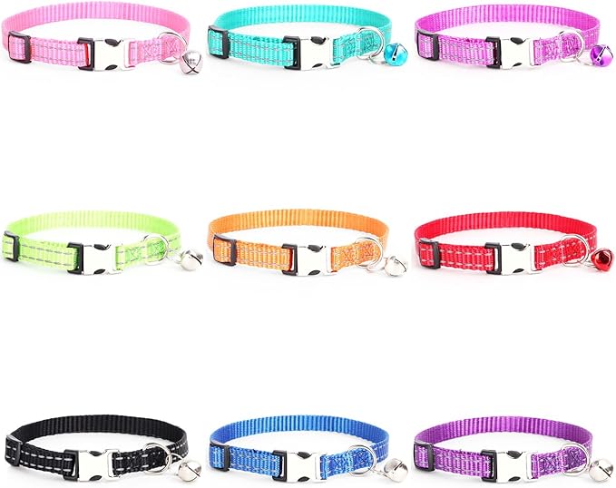 Custom Engraved Cat Reflective Collars with Name & Phone Number,Personalized Adjustable Buckle&Bell ID Tag Collar for Kittens&Cats
