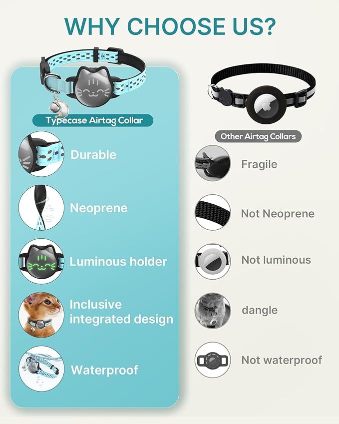 Waterproof Airtag 2nd & 1st Cat Collar, Breakaway Cat Airtag Collar with Luminous & Reflective Pattern Strap, Lightweight Kitten Collars for Apple Air tag, Hidden Holder - Cats, Kittens