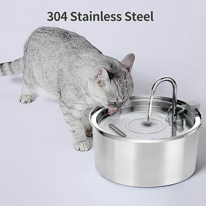Pssopp 3.2L Automatic Circulating Pet Water Feeder, Low Noise Easy to Cleanup Stainless Steel Cat Water Fountain for Pet Watering Supplies
