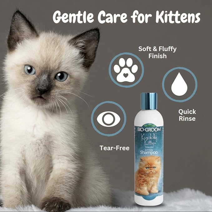 Bio-Groom Kuddly Kitty Shampoo - Tearless, Gentle Kitten Shampoo, Soap-Free, Cat Bathing Supplies, Quick Rinse, Cat & Kitten Grooming Supplies, Cruelty-Free, Made in USA - 8 fl oz 1-Pack