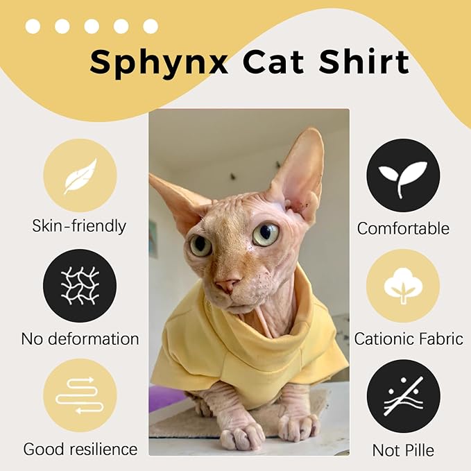QBLEEV Sphynx Cat Clothes, Soft Stretchy Cat Sweater for Cats Only, Turtleneck Hairless Cats Pullover Shirt, Breathable Kitten Pajamas Warm Lightweight Jumpsuit for Indoor Outdoor Daily Wear & Sleep
