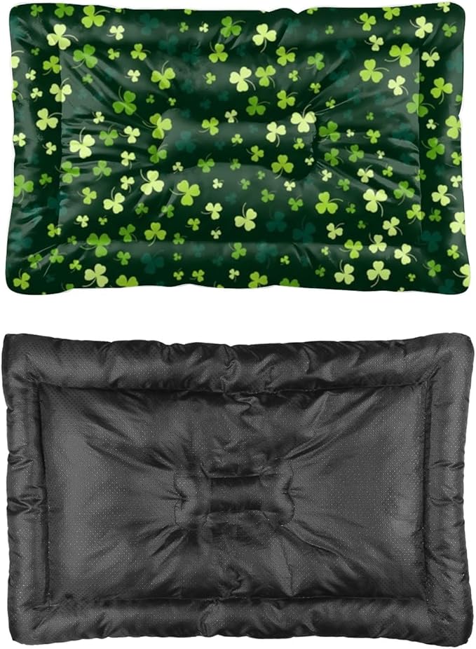 St Patricks Green Shamrock Dog Bed Non Slip Bottom Waterproof Dog Crate Mat Cozy Soft Mat for Sofa Pet Cosy Home Printed Bed Pads Gift Tough 24× 18 Inch Indoor Outdoor