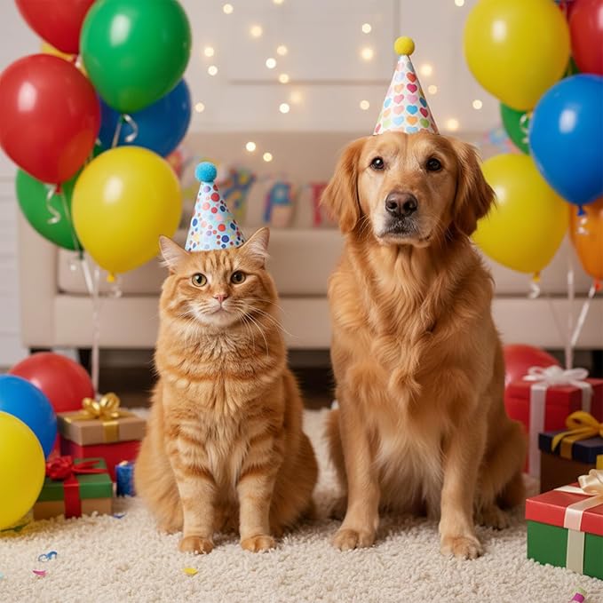 6 PCS Cat Birthday Hat Mini Party Hats for Stuffed Animals Mini Birthday Hats for Kittens Cats Dogs Rabbits Small Animals