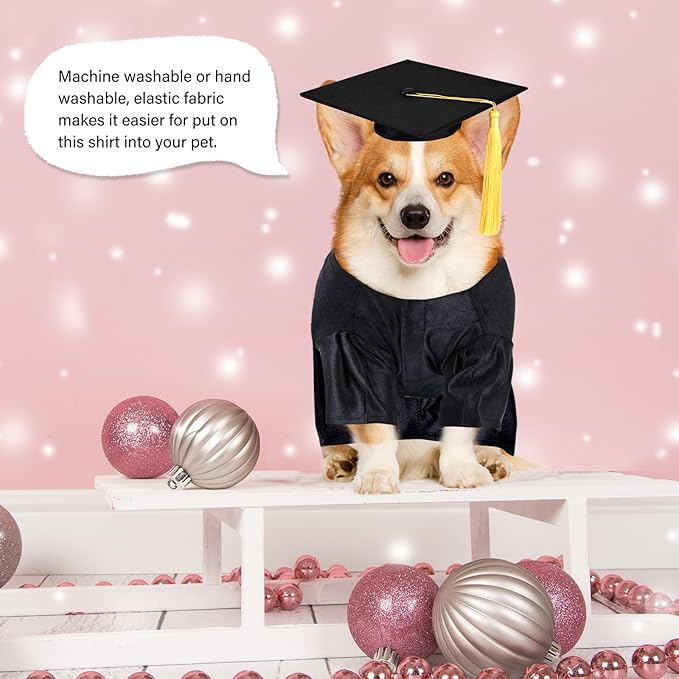 Dog Graduation Cap and Gown, Dogs Cats Graduation Holiday Halloween Costume Accessory(Black,Large)