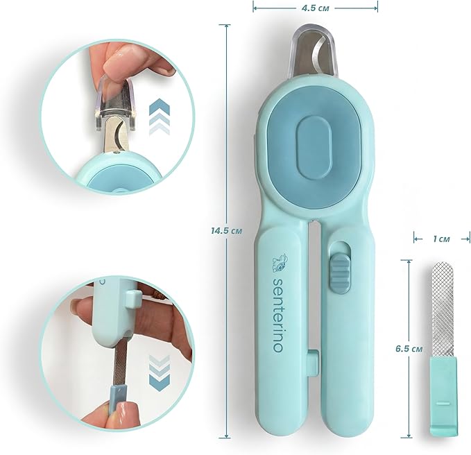 LED Cat Nail Clippers for Cats & Small Pets, Lighted Pet Nail Trimmer, Illuminates Quick for Safe Cutting, Stainless Steel Blades, Removable Nail Catcher & File (Blue)