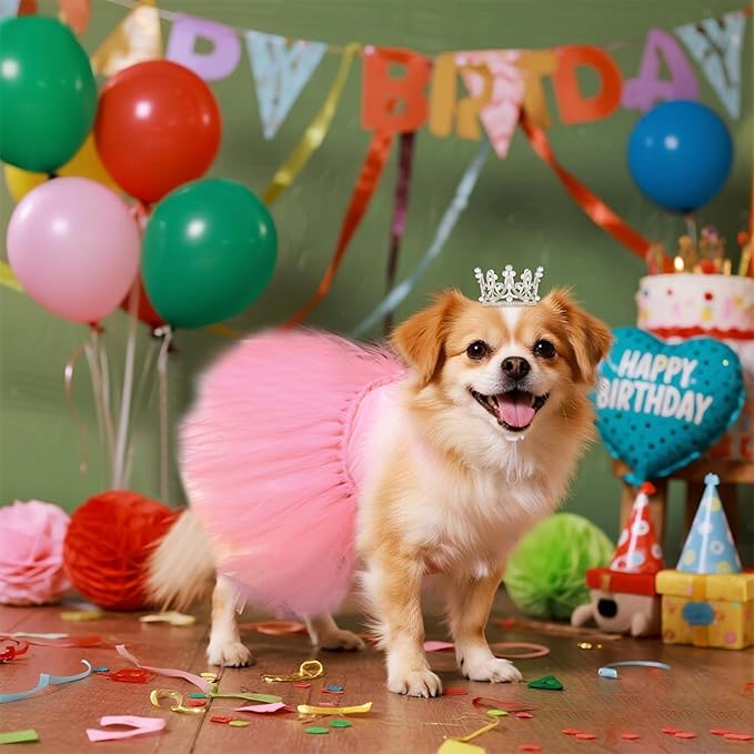 Pet Costume Set Tutu Skirt with Pearl Crown for Small Dog Cat Halloween Birthday Wedding Photo Prop Costume