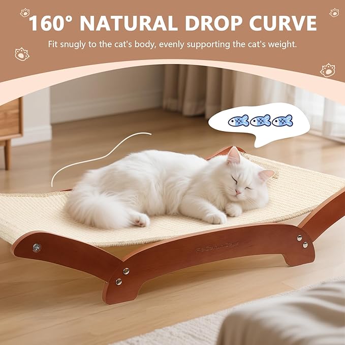 Upgraded Extra-Large Cat Scratcher Bed, Sisal Cat Scratchers Lounger for Indoor Cats Hammock Stand, Durable & Sturdy Scratch Pad Natural Sisal Cats Scratching Post (Cherry Wood)