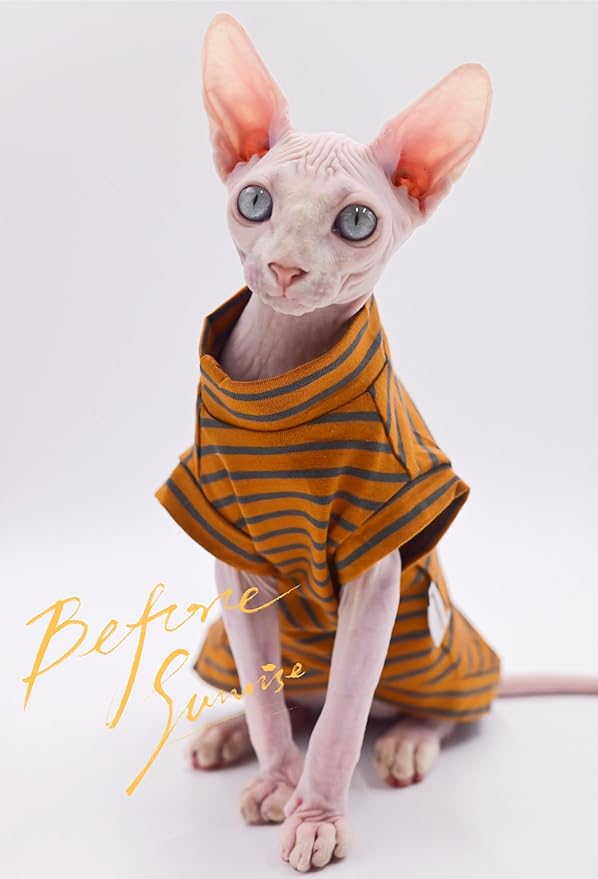Cotton Sphynx Cat Clothes Spring and Summer Thin High Elasticity Devon Rex, Konish Clothes Hairless Cat Clothes Cat Apparel for Small Cats and Dogs (Brown, Medium)