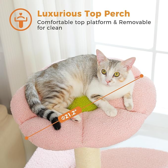 Flower 50-Inch Heavy-Duty Cat Tree for Large Cats - Sturdy Cat Tower with Extra-Thick Scratching Posts (φ4.3), Spacious Condo, 2-Layer Baseboard for Maine Coon & Big Cats up to 16 lbs, Pink