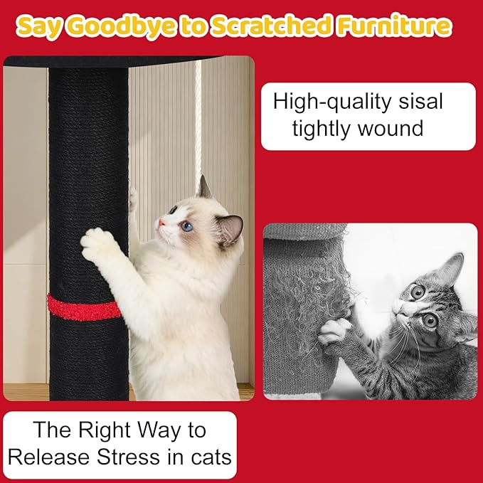 Tall Cat Scratching Post for Indoor Cats Adults, Cat Scratch Post with Sisal Rope Claw Scratcher, Solid Wood Cat Tower with Scratching Post and Cat Toys Mouse Hole, Goth Small Cat Tree (Gothic)