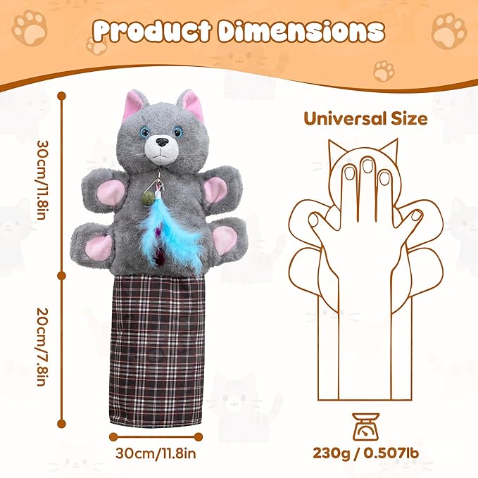 Homrich Cat Wrestling Glove Toy - Interactive Scratch-Resistant Cats Puppet Wrestler with Catnip, Thickened Sleeve for Pet Safe Fun Play