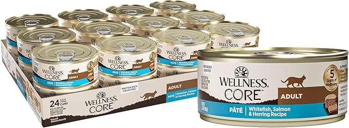 Wellness CORE Salmon, Whitefish and Herring Recipe Cat Food (Pack of 24, 5.5-Ounce Cans)