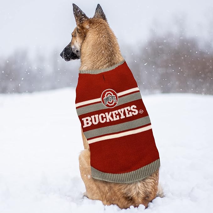 Pets First NCAA Ohio State Buckeyes Dog Sweater, Size Small. Warm and Cozy Knit Pet Sweater with NCAA Team Logo, Best Puppy Sweater for Large and Small Dogs, Team Color (OH-4179-SM)