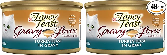 Fancy Feast Purina Gravy Lovers Turkey Feast Grilled Gourmet Cat Food in Wet Cat Food Gravy - 3 oz. Cans,(Pack of 48)
