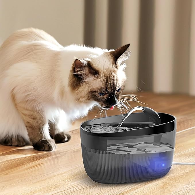 74oz/2.2L Cat Water Fountain, Automatic Indoor Pet Fountain Cat Water Dispenser with Ultra Quiet Pump, 2 Flow Modes, Triple Filter, LED, BPA-Free (Black)