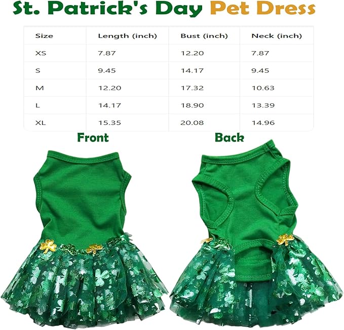 St. Patrick's Day Pet Dress Tutu, Dog Tulle Skirt for Small Dog Girls Green Puppy Dress Cat Apparel Pet Irish Holiday Outfits (Green, Large)