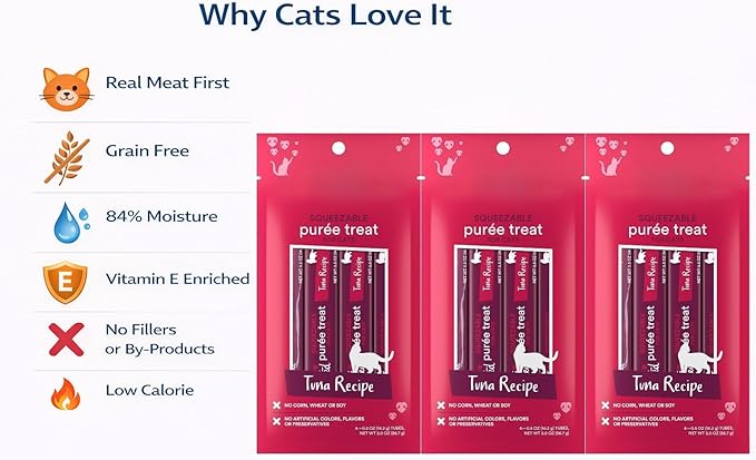 Lickable Cat Treats Squeezable Tuna Puree Tubes (12 x 0.5oz) | Grain Free Creamy Wet Treats for Picky Eaters Kittens Adults High Protein Seafood Flavor Food Topper Bonding Snack