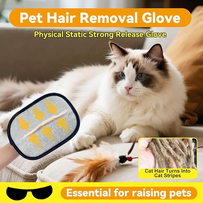 Electrostatic Pet Hair Removal Gloves: Quick Wiping - Reusable & Washable for Sofa Clothing Pet Beds Effortless Cats & Dogs Hair Remover for Busy Pet Owners (3pcs-Black)
