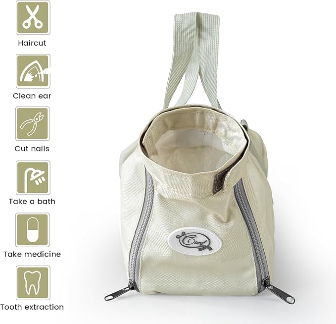 Cinf Cat Nail Clipping Cleaning Grooming Restraint Bag （Free Muzzle） No Scratching Biting for Bathing Nail Trimming Injecting Examining((Beige Gray,M)