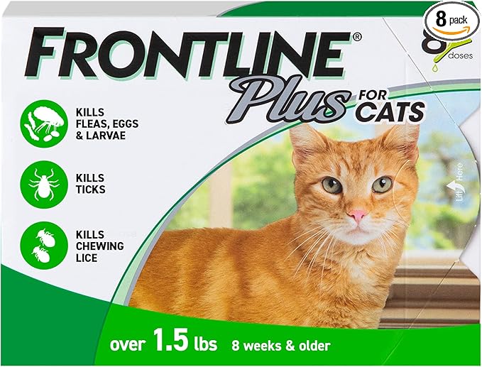 FRONTLINE Plus Flea & Tick Spot Treatment for Cat & Kitten (Green) Count of 8
