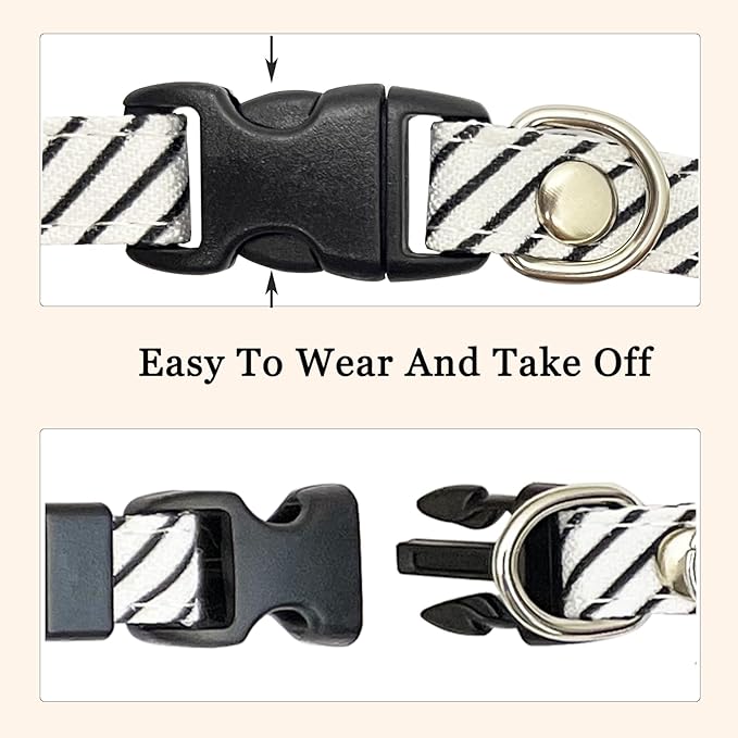 2 Pack Cotton Cat Kitten Collar with tie Accessories, Classic Stripes Cute Cat Collar for boy Girl Cats, Adjustable 7.8-12.2in Kitten Collars for Wedding Formal Party Red & White