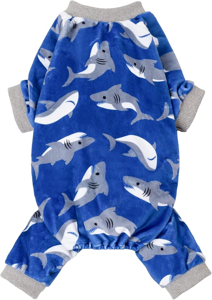 Fitwarm Shark Dog Pajamas, Dog Clothes for Small Dogs Girl Boy, Pet Onesie with Feet, Cat Outfit, Lightweight Velvet, Royal Blue, Medium