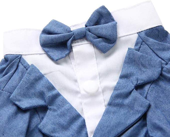 GabeFish Pets Wedding Jackets Suit for Dogs with Bow Tie Puppy Cat Formal Clothes Shirt Tuxedo (Blue, XL (Chest 18.8in/48cm)