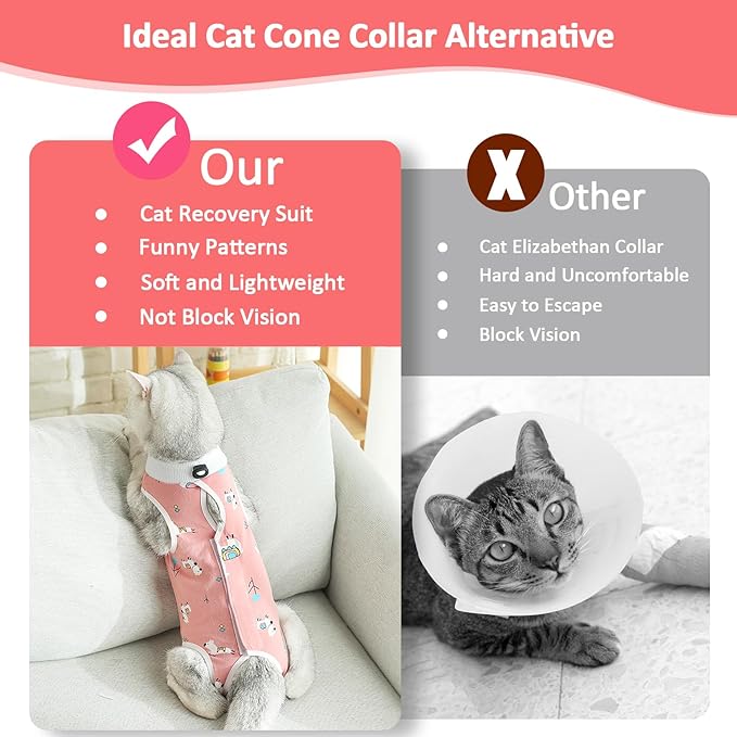 2 PCS Cat Recovery Suit Female Cat Onesie for Cats After Surgery Spay Abdominal Wounds, Kitten Recovery Suit Female Breathable E-Collar Alternative Kitten Onesie Anti Licking Large
