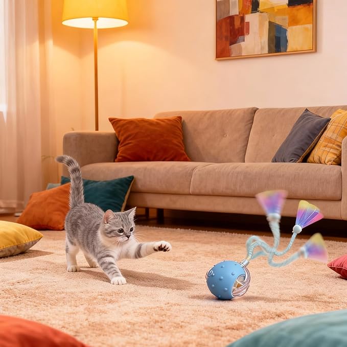 Interactive Cat Toys for Indoor Cats with 3 Tails,Automatic Moving Kitten Toys,Cat Toys for Bored Indoor Adult Cats,Smart Rechargeable Cat Enrichment Toys for Cats to Keep Them Busy, Cat Balls