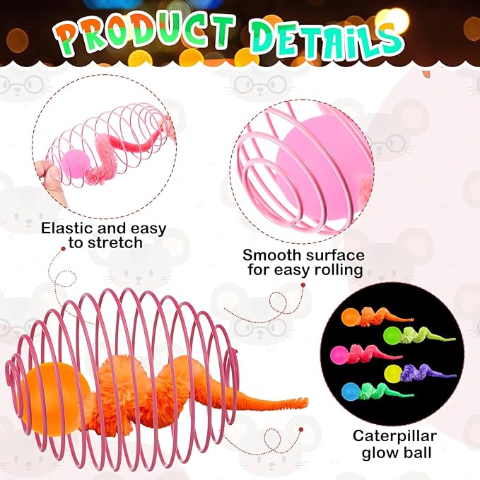 Jecery 5 Pcs Cat Spring Toys Stretchable Rolling Balls Colorful Playful Coils Interactive Action Toy Caged Rats for Kitten Pet Supplies (Caterpillar Bouncy Ball,Multicolor)