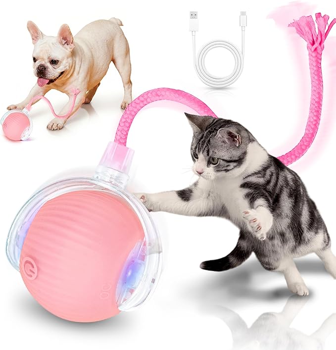 Interactive Cat Toys for Indoor Cats Smart Automatic Ball Rolling for Bored Kitten Pet Upgraded Speedy Moving Chase Dogs Toy Mothers Day Gifts Pink
