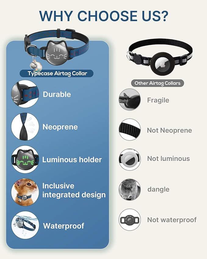 Waterproof Airtag 2nd & 1st Cat Collar, Breakaway Cat Airtag Collar with Luminous & Reflective Pattern Strap, Lightweight Kitten Collars for Apple Air tag, Hidden Holder - Cats, Kittens
