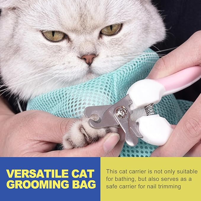 Adjustable Cat Bathing Grooming Bag, Anti-Scratch Breathable Mesh Cat Restraint Wash Bag for Shower, Nail Trimming, Ear Cleaning, Pet Cat Grooming Supplies