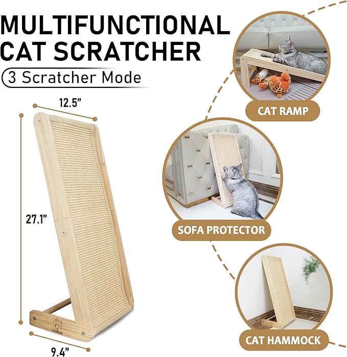 Cat Scratcher, Sisal Cat Scratching Ramp, L Shape Cat Scratcher for Indoor Cats, Durable Natural Sisal Cat Scratch Furniture Protector