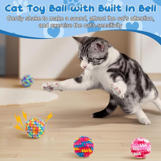 4 PCS Cat Toys Balls with Bells 4.5cm Colorful Cat Balls with Bells Soft Cat Cats Interactive Ball Toy for Cats Kitten Indoor Outdoor Playing Chewing Scratching